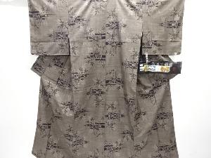 未使用品　仕立て上がり　ヱ霞に藤・花模様織出し本場泥大島紬着物（5マルキ）